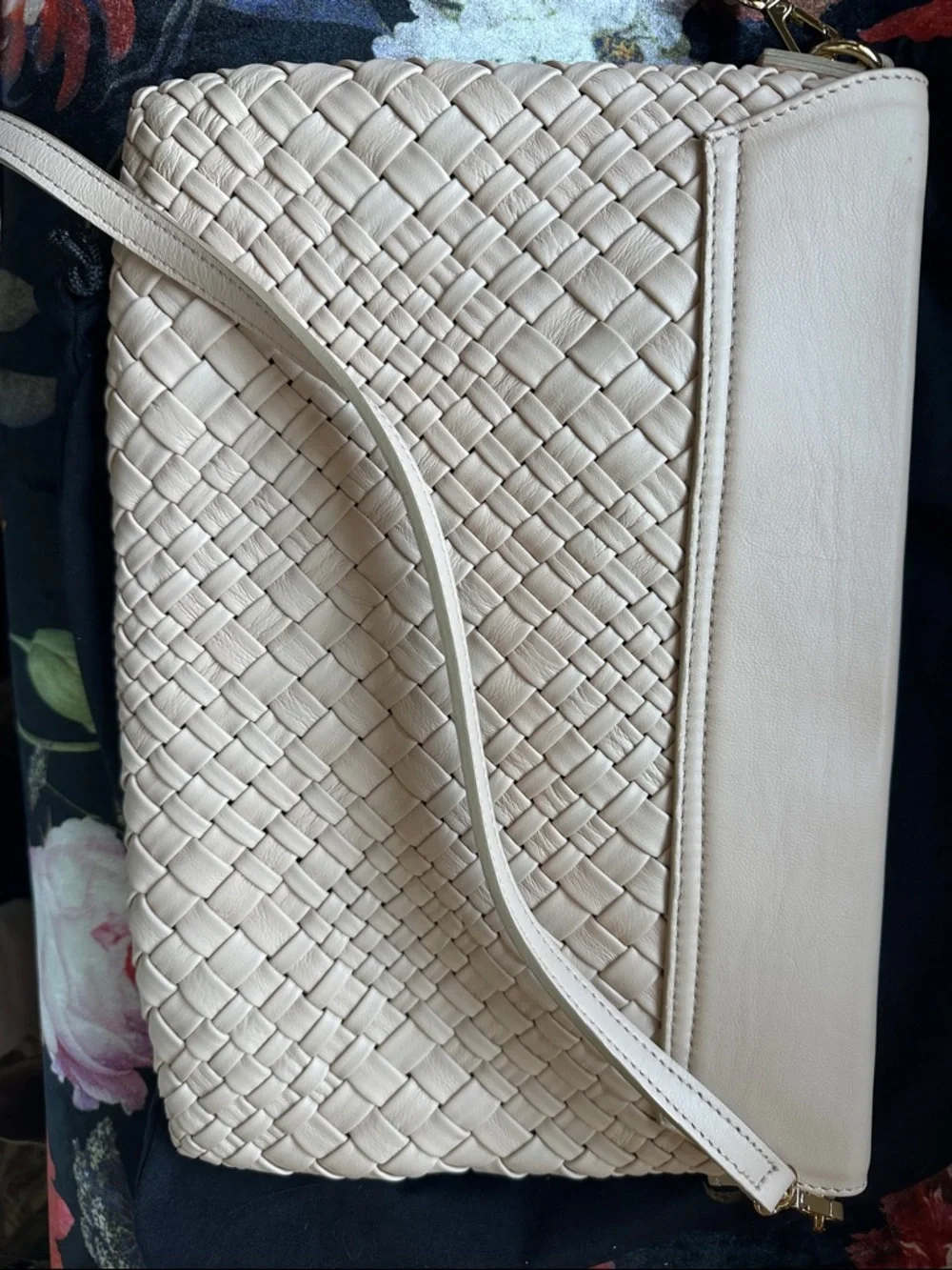 & Other Stories Cream Woven Leather Clutch